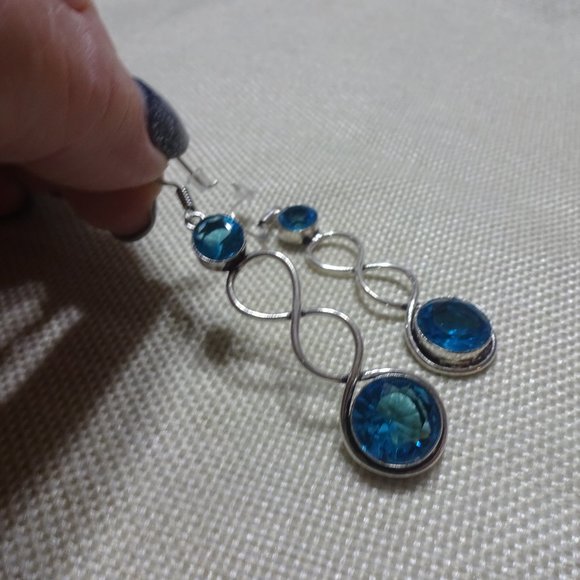 Gorgeous "BLUE TOPAZ" Handmade Sterling Dangle Earrings #472B - Picture 1 of 3